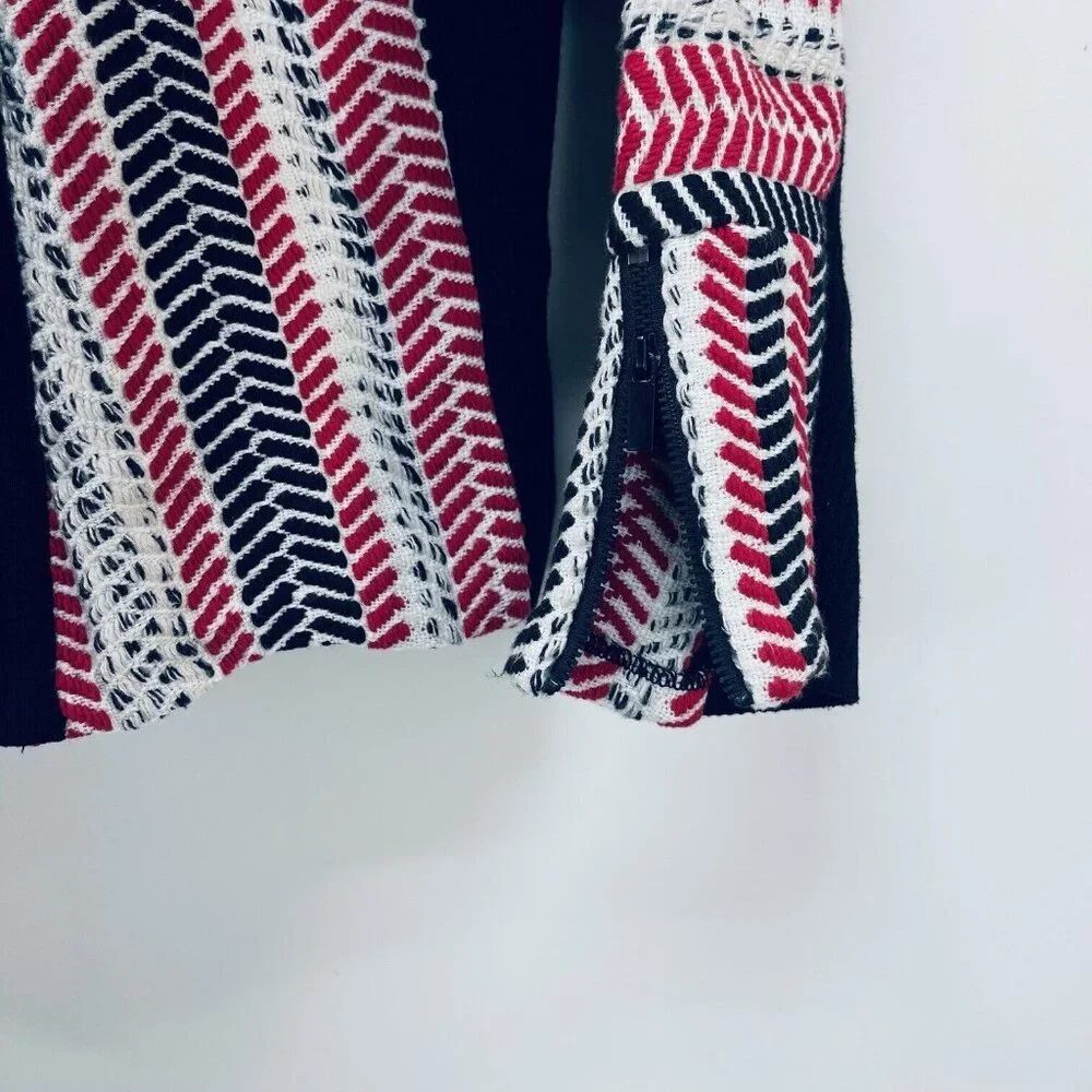 Chico’s Sweater Moto Jacket Size 1 Women’s Red White Black Pullover New - Picture 12 of 16